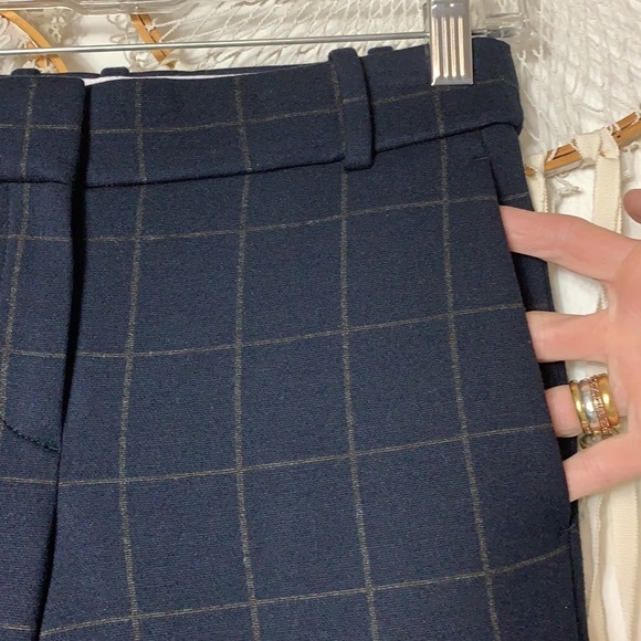 Theory NWOT Navy Blue Windowpane Knit Straight Leg Dress Pant Size 00 - Picture 3 of 10